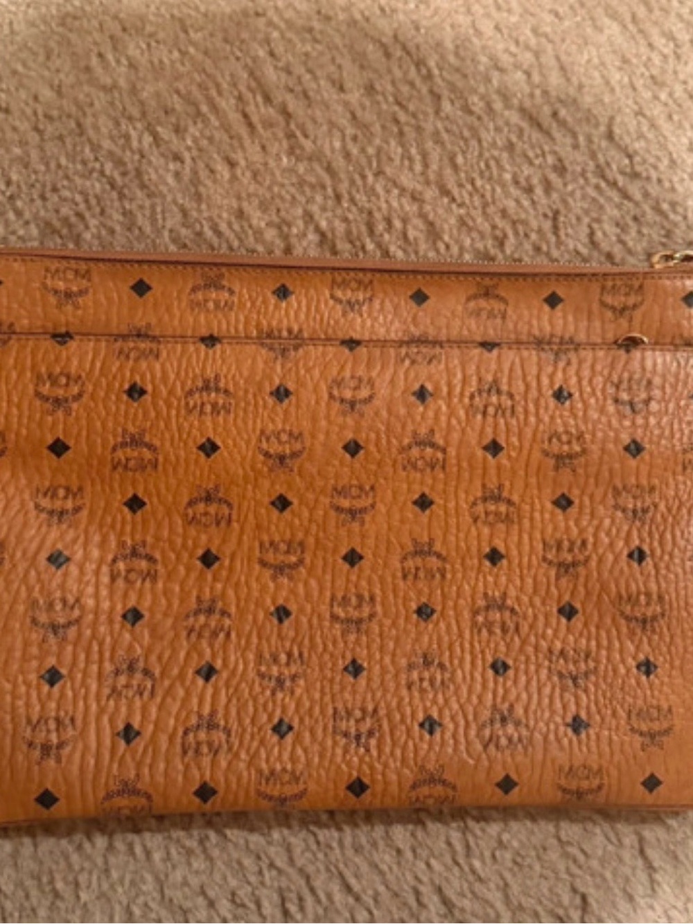 MCM Cognac Monogram Leather Pouch with Black Logos